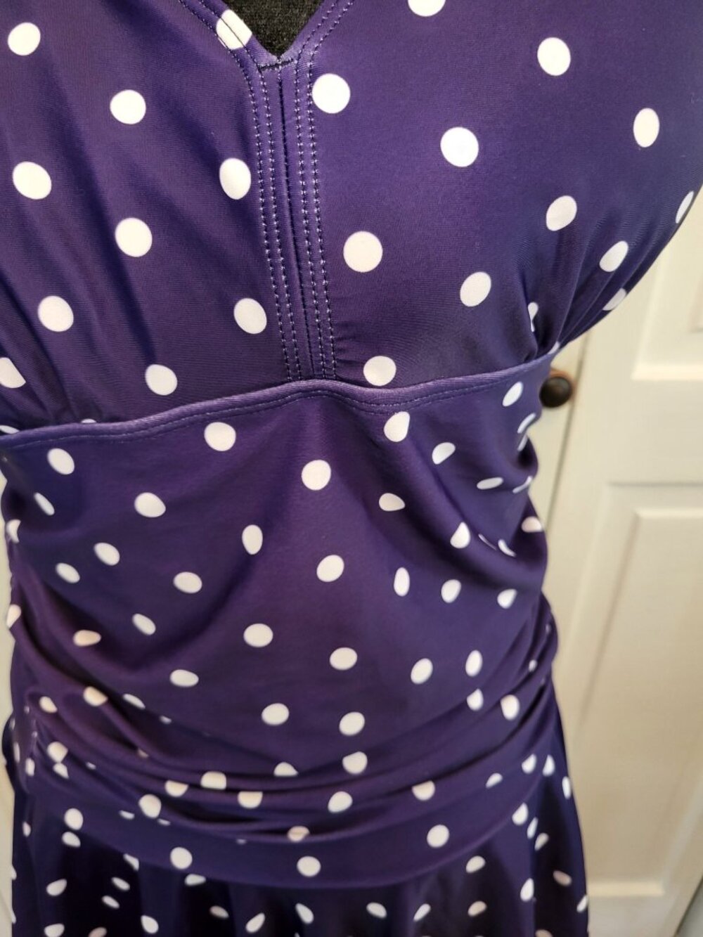 Navy White Polka Dot Retro Inspired Ruched Swim Dress XL Twee Pinup Rockabilly - Picture 4 of 10